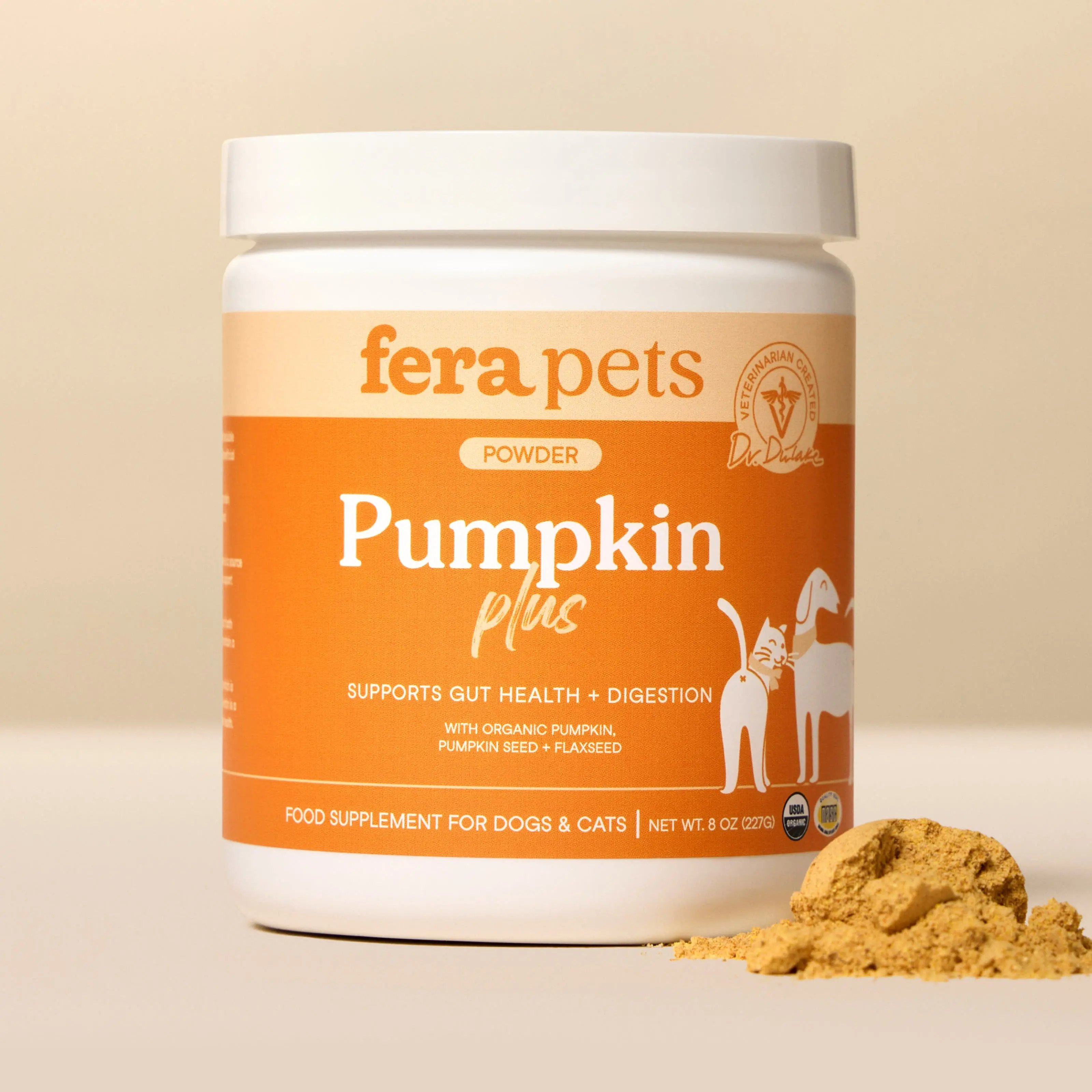 Fera Pets Pumpkin Plus Fiber Support for Dogs & Cats – USDA Organic Daily Gut & Stool Supplement with Natural Fiber Blend