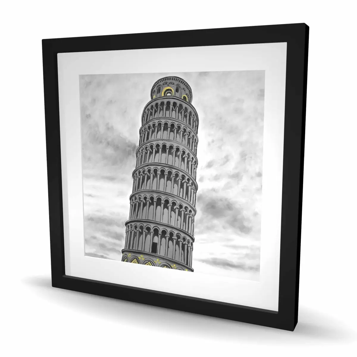 212 MAIN 24x24 in. Framed Matted Print Wall Artwork - Historical Italian Landmark Tower of Pisa Photo, Home Decor Accent, Decor Inspo for Room Decoration