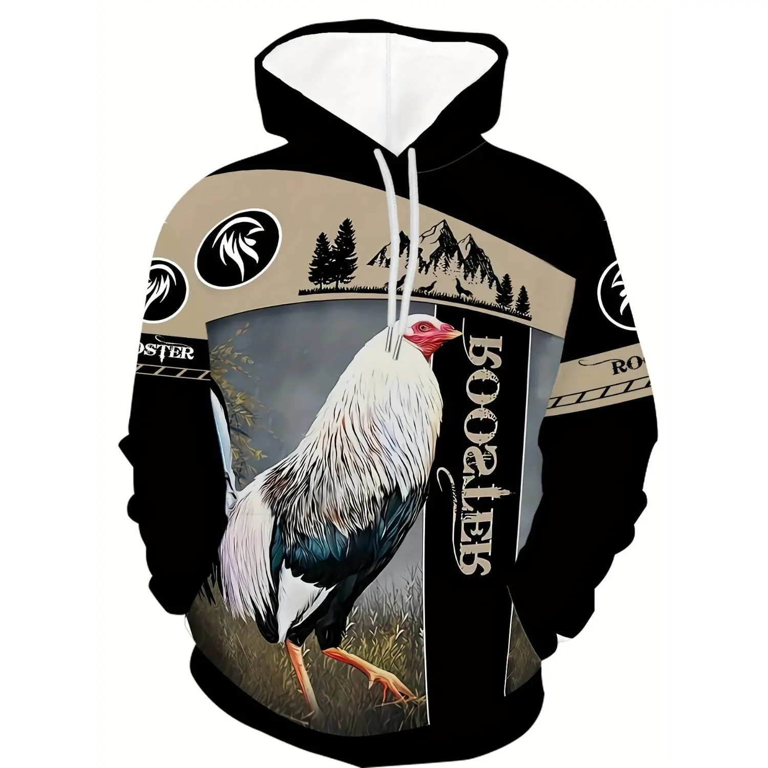 Men's Rooster Graphic Hoodie with Kangaroo Pocket, Casual Long Sleeve Sweatshirt for Outdoor