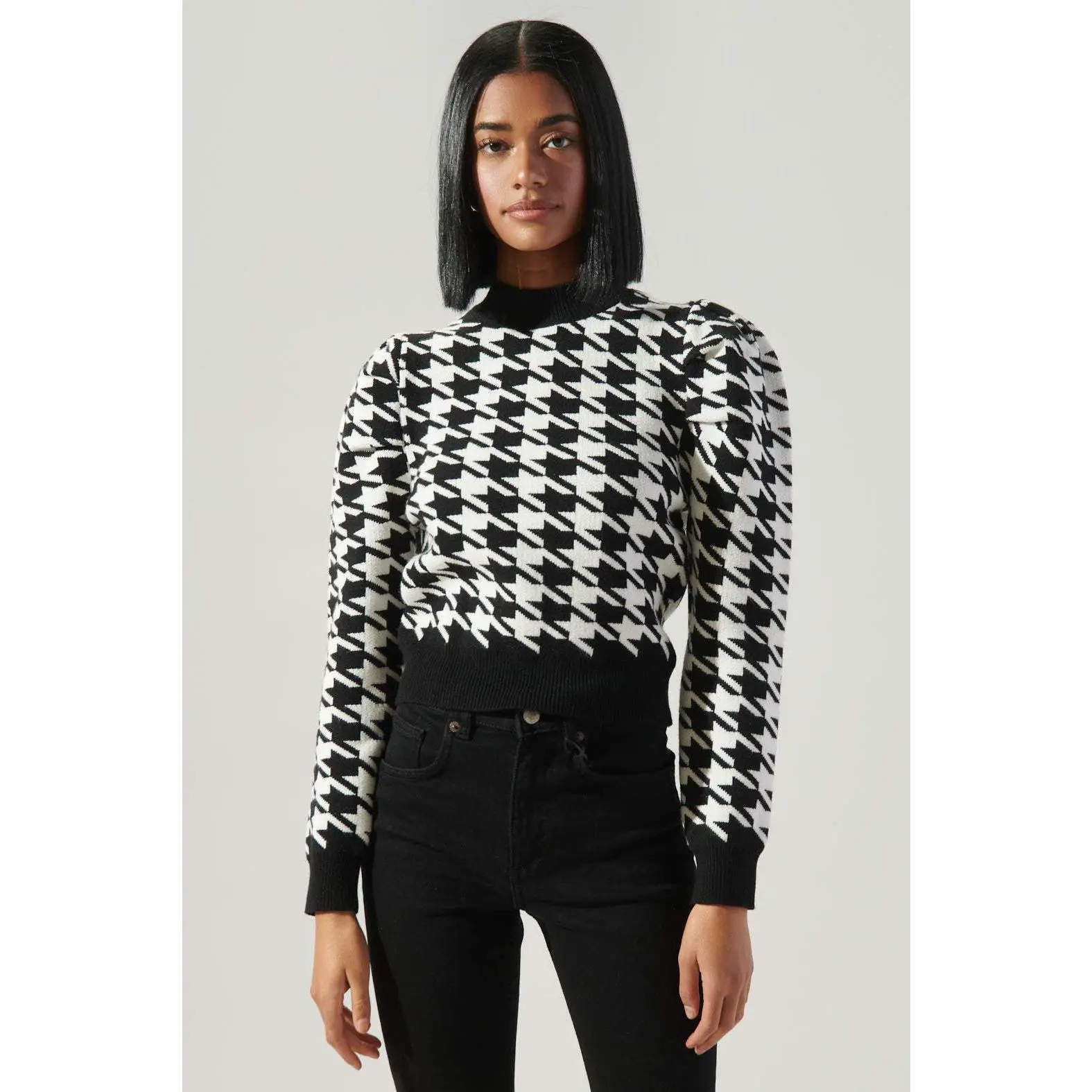 Miranda Houndstooth Cropped Sweater