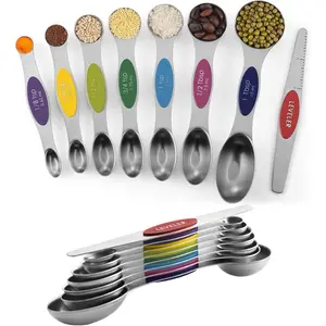 Magnetic Measuring Spoons Set of 8 | Stainless Steel | Dual Sided Stackable Adjustable | Teaspoon Tablespoon with Leveler | Kitchen Gadgets for Baking & Home Cooks