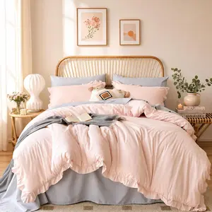 Blush Pink Comforter Set Queen – Soft Microfiber, Lightweight All Season Bedding, Ruffle, Breathable Set with 2 Pillow Shams, Machine Washable