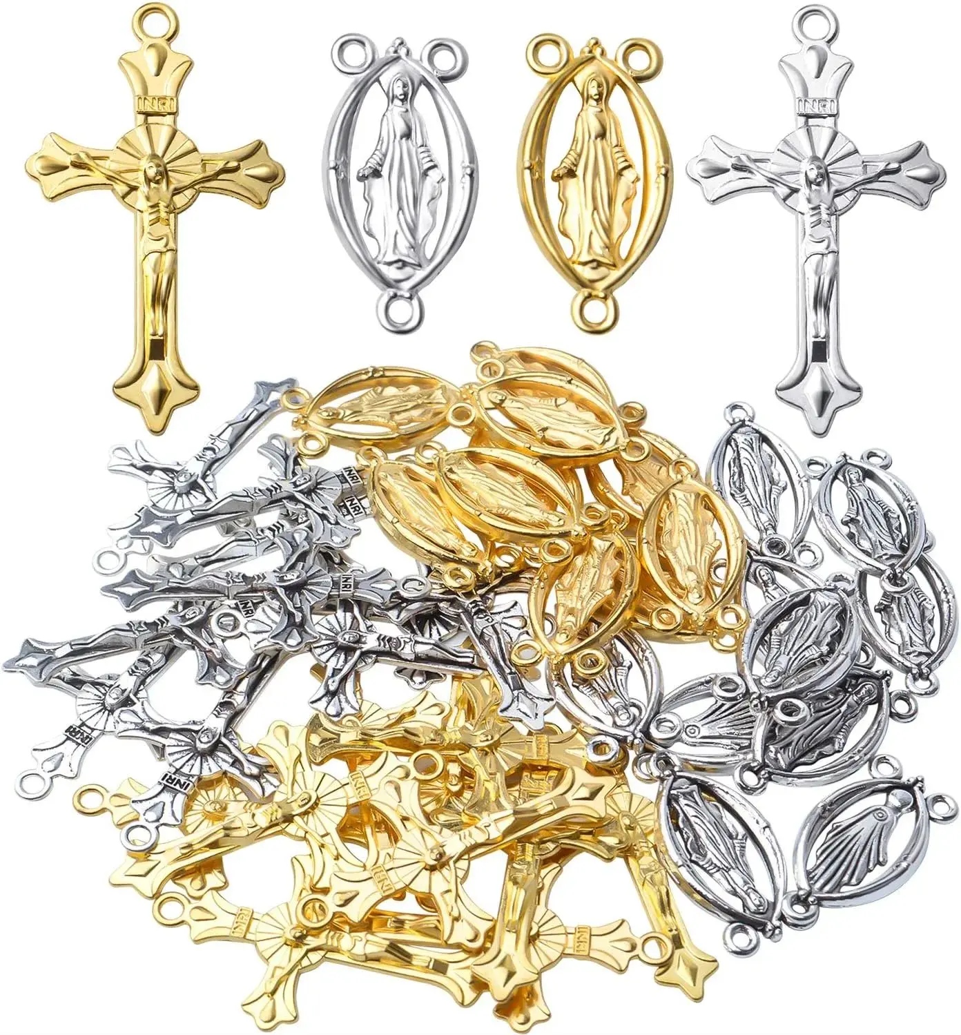 Alloy Rosary Cross and Center Miraculous Jesus Maria Our Lady Crucifix Medal Charms Pendants