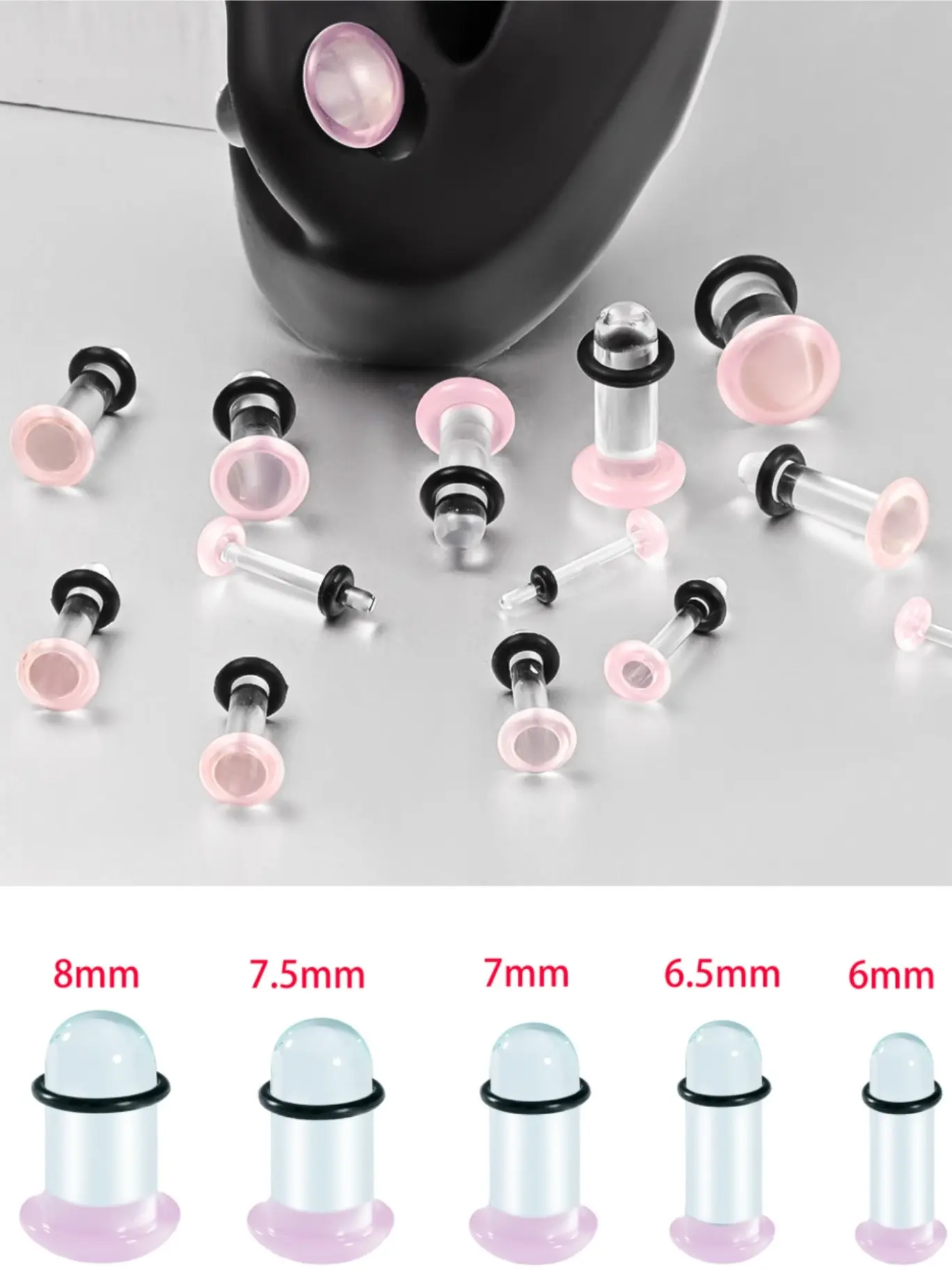 10pcs/18pcs/lots Glass Design Plug Ear Gauge Tunnels, 10pcs/18pcs Short Taper Expander, Comfy Dead Stretching Plugs with Rubber Rings, Casual Daily Jewelry Set