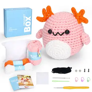 CrochetBox Crochet kit for Beginners Axolotl - Starter Amigurumi Set, Crochet Axolotl, Instructions, Step by Step Video Tutorials, Birthday Holiday Gift for Adults Teens, All You Need in