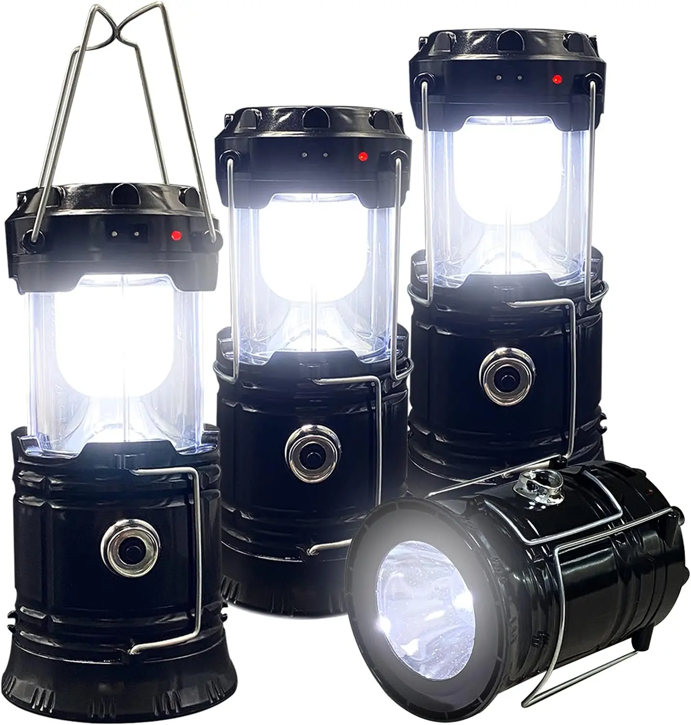 4-Pack Solar Camping Lantern, Collapsible LED Solar USB Rechargeable Lantern Flashlight Emergency Hanging Lights for Camping Hurricanes Power Outages Indoor Outdoor