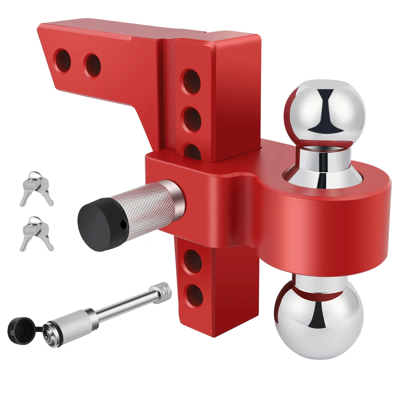 Adjustable Trailer Hitch Ball Mount with Aircraft-Grade Aluminum Shank, Fits 2" Receiver, 6" Drop/Rise, Dual Tow Balls (2"/2-5/16"), 2 Key-Like Locks, 10,000 lbs GTW, High-Strength Chrome-Plated Steel, Compatible with Most Class 3 & Class 4 Hitches, Red