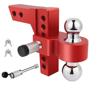 Adjustable Trailer Hitch Ball Mount with Forged Aluminum Shank, Fits 2" Receiver, 6" Drop/Rise Hitch, 2"&2-5/16" Dual Tow Balls with Two Key-Like Locks, GTW of 10,000 lbs, Red