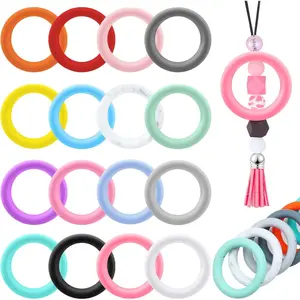 16 Pcs Silicone Beadable O Rings 65mm Silicone Bead Ring Round Silicone Bead Loop with 2 Hole Silicone Focal Bead for DIY Keychain Car Charm Jewelry Making Hanging Ornaments,DIY Hand Tools Kits