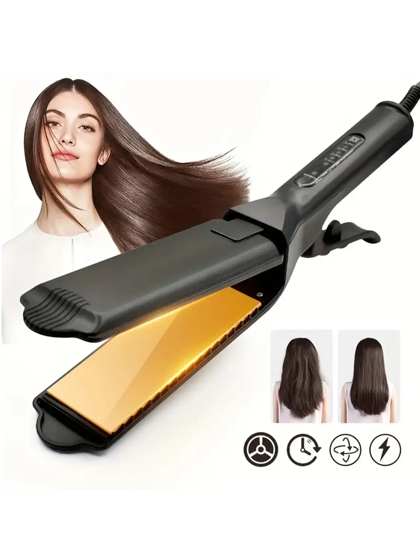 [Renhui]professional hair straightener, LCD electric flat iron, home and salon hairstyling tools, ideal as a hair straightener gift.