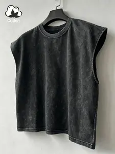 Men's Summer Casual Washed Wide Shoulder Tank Top, Sleeveless Cotton Muscle Shirt, Comfortable and Stylish Fashion Unisex Wear, Muscle Singlet