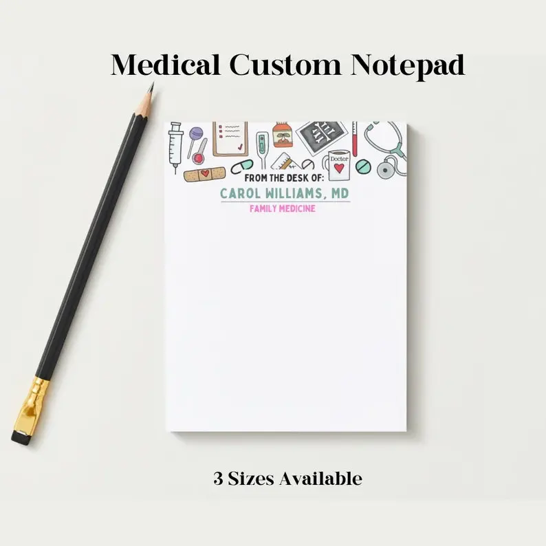 Women's Customized Name Printed Handmade Paper Medical Professional Notepad - 3.5x3.5 in Multi-Size Option, 30/50 Easy-Tear Pages, Classic Design, Office Stationery, Ideal Gift for Medical Pros