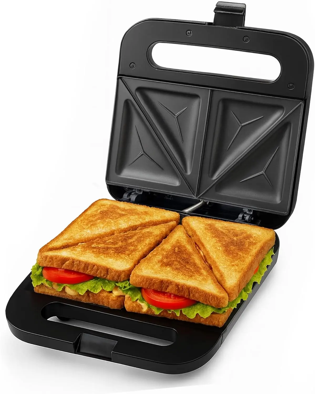 Electric sandwich maker, equipped with a non-stick coated baking tray, indicator light, anti-scald handle, easy to clean and store, perfect for making breakfast, grilled cheese, tuna sandwiches, and snacks, black GPS401B, 120-Volt, 3 Detachable Plates, Le