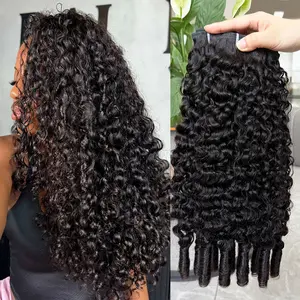 Iwish 15A Burmese Curly Bundles Human Hair Extensions Burmese Pixie Curls Raw Hair 100% Human Hair Bundles Weave 4Pcs Full Head Salon Quality With Full End bouncy curl