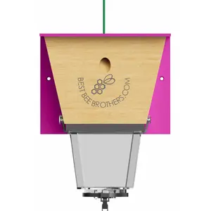 Best Bee Brothers Ultimate Pro Carpenter Bee Trap for Outside with Extra-Large, Clear External Bee Vault & Spring-Loaded Door, Pink Roof