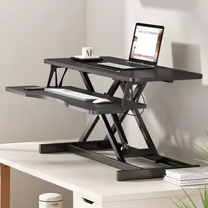 32 Inch Desk Converter, Height Adjustable Sit to Stand Riser, Dual Monitor and Laptop Workstation with Wide Keyboard Tray ( BLACK )