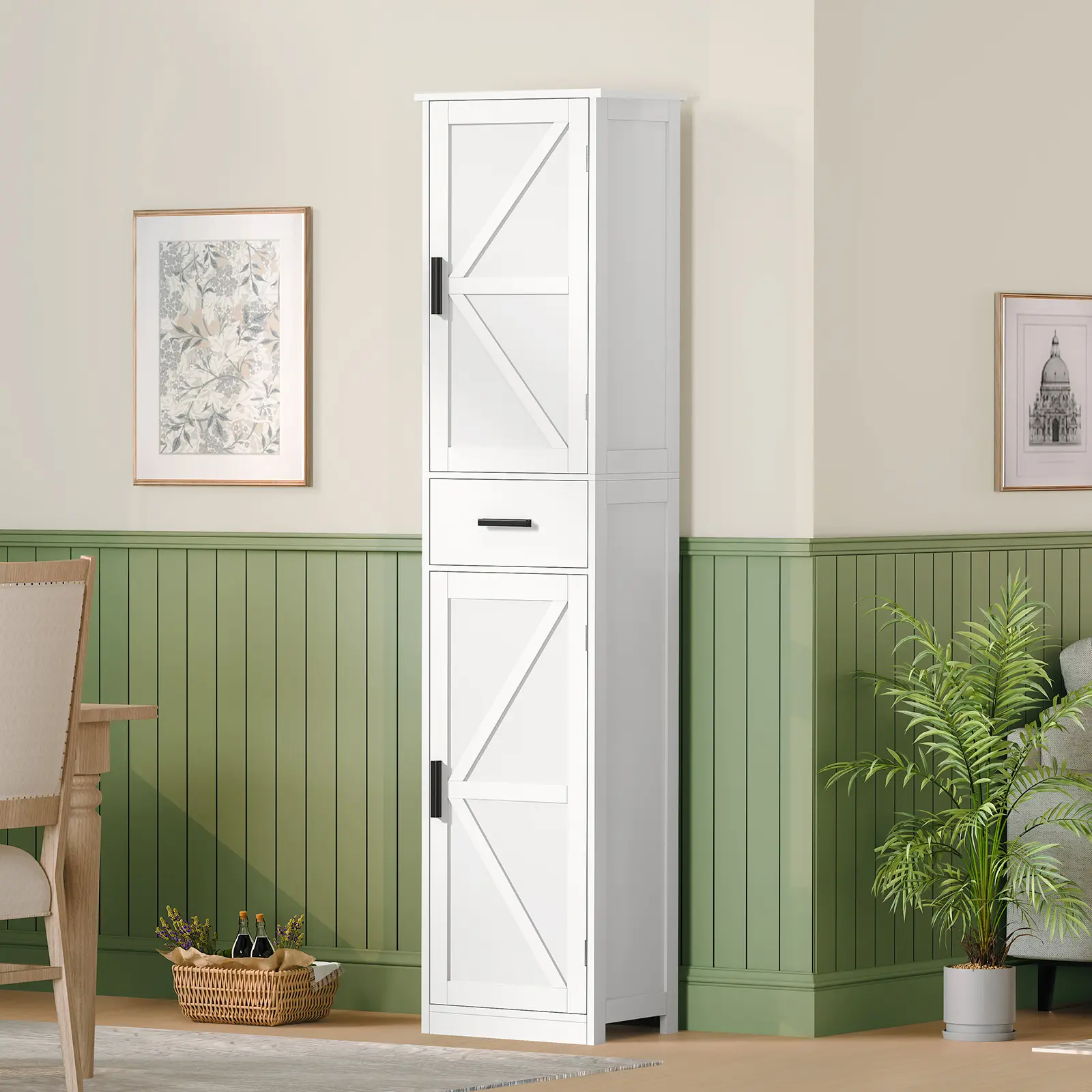 Fabiula 67-in Tall Modern Storage Cupboard - Narrow Sturdy 2-Door Indoor Cabinet with 4 Adjustable Shelves, Multi-Layer Wood-Toned Tall Cupboards for Bathroom, Living Room, Multi-Layer Tall Cupboards campingessentials