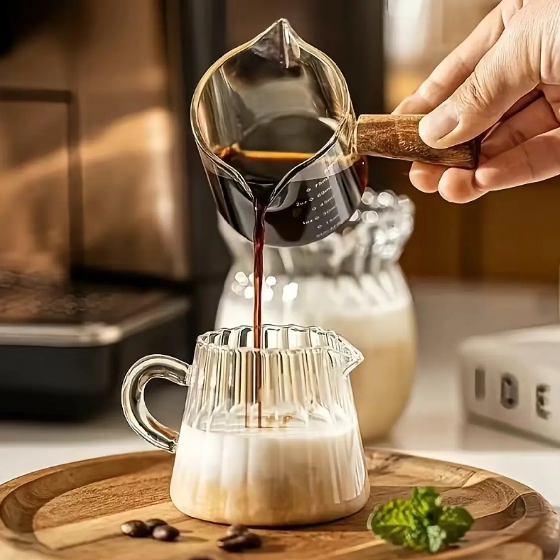 1/2 Pack 200ml High Borosilicate Glass Vertical Groove Handle Transparent Coffee Cup, Home Single Layer Glass Cup, Thickened Food Grade BPA Free Dishwasher Safe Drinking Glasses for Water Tea Latte Espresso, Drinkware, Home Kitchen Office Daily Use