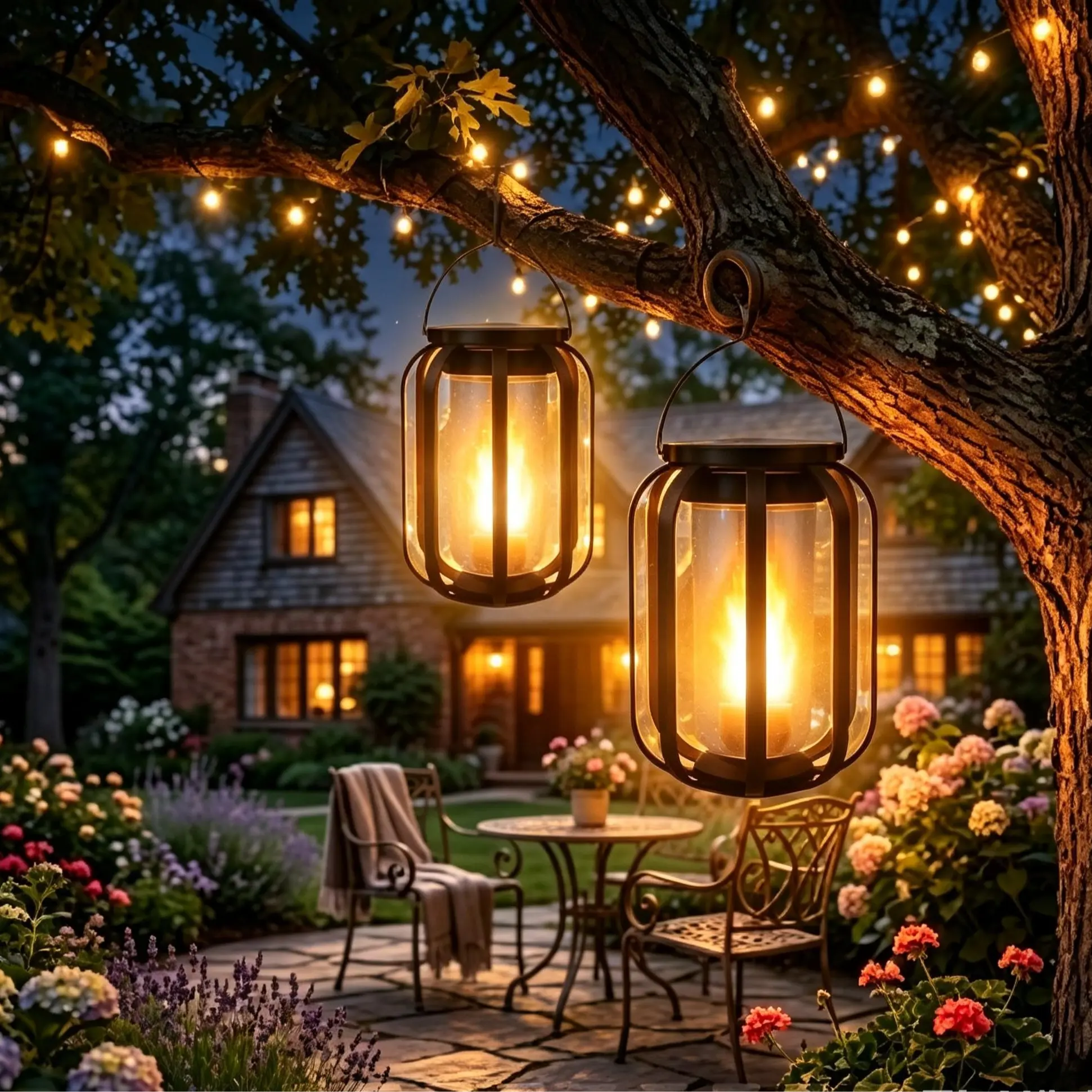 Solar Lantern Outdoor Light with Base Upgraded Flickering Flame Waterproof for Patio Garden Room Decoration Christmas Gift Holiday Decorations