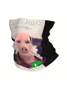 John Pork Is Calling Novelty  Scarf - Humorous Pig Design with Fashion Glasses & "John Pork" Text, Breathable Unisex Adult Face Mask for Cold Weather, Outdoor Activities & Themed Events, Comfortable Wear