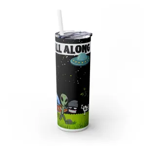 It Was Us All Along Aliens 20oz Skinny Tumbler Portable Washable Reusable Water Bottle Drinkware Mug with Straw - Bottled, Cup, Water Bottles