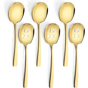 Serving Spoons Set, 9.14 Inch Slotted Spoon Serving Spoon,Stainless Steel Serving Utensils for Buffet(6Pack,Gold)