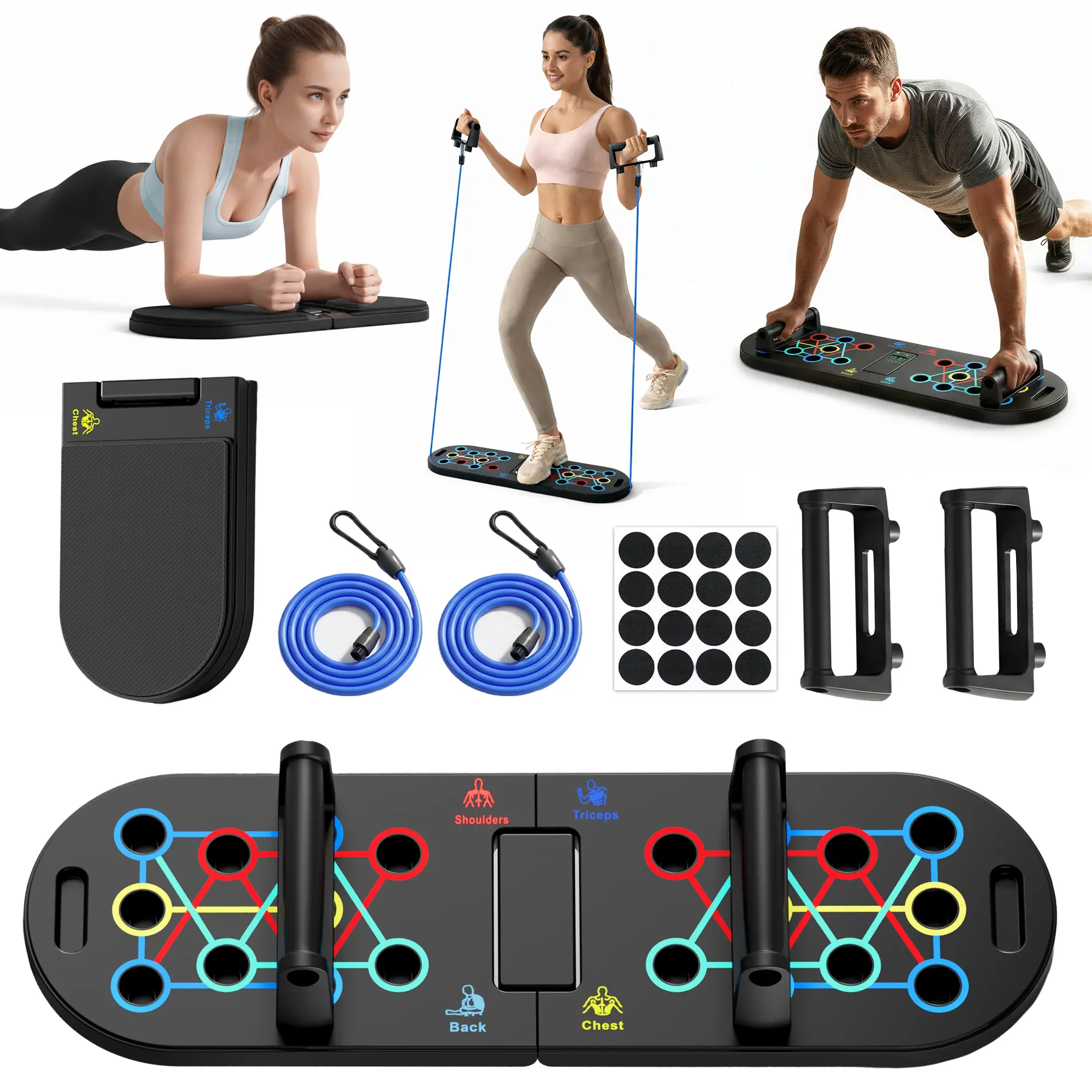 HAVENITY Push Up Board, Reinforced & Compact Home Workout Station for Calisthenics & Bicep Curls with Color-Coded Guides, 2 Resistance Bands & Elbow Pad, Unisex, Reinforced Load, Portable Fitness Equipment