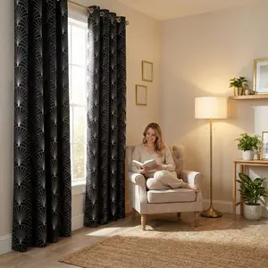 Curtain Club 2 Panels 52x84 inches are made of blackout fabric, with a silver-embossed finish, fan-shaped design, blackout effect, draping quality, elegance, high-end appearance, circular pattern, easy installation, FA003