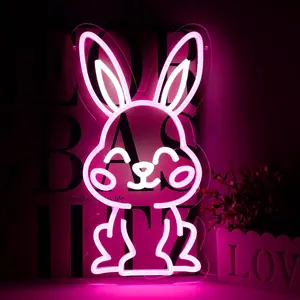 Easter Bunny Neon Light for Wall Decoration, Dimmable LED Rabbit Neon Light, USB Powered, Kids Room Decor, Easter Gift, Birthday Party Gift