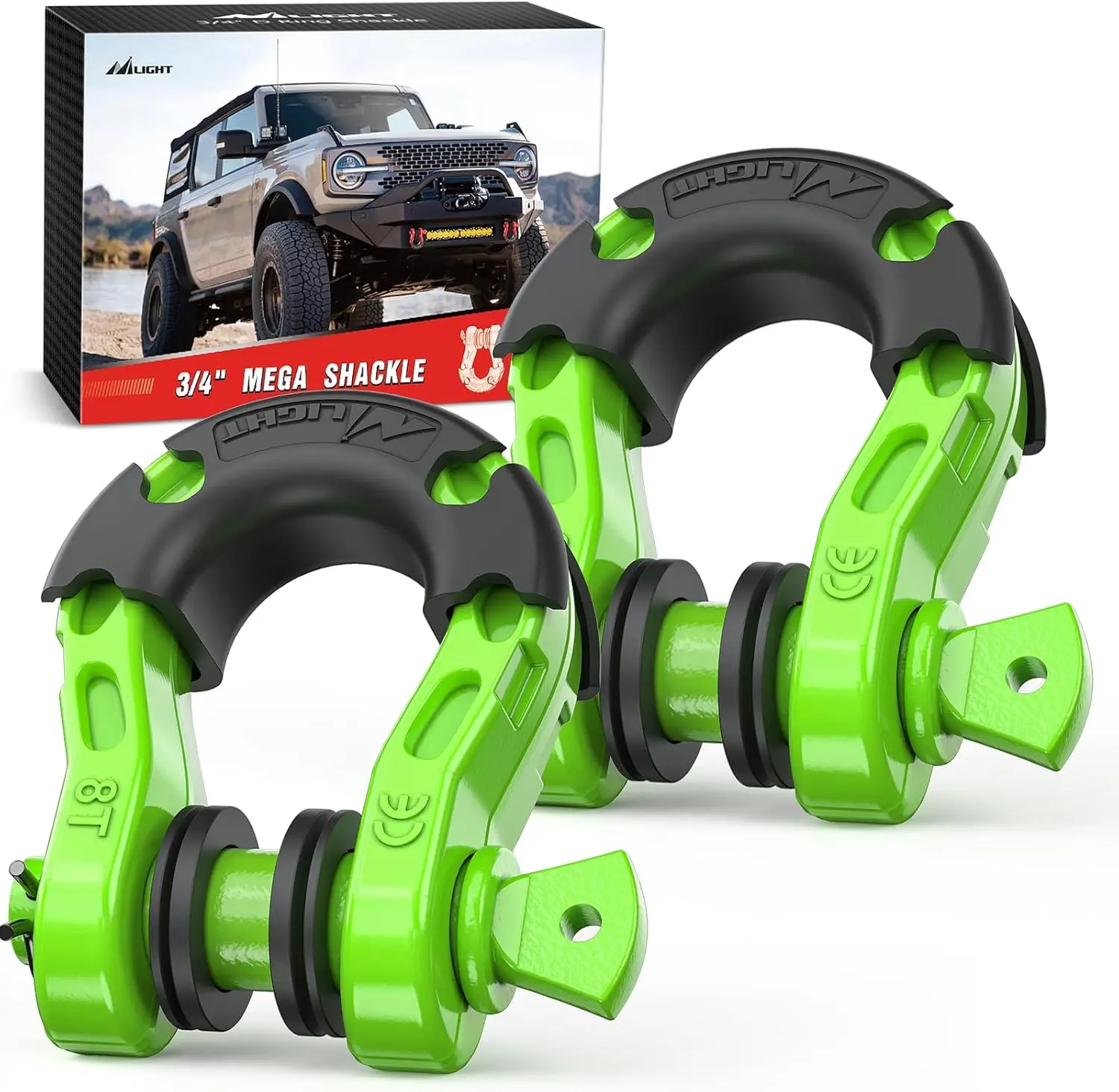 Nilight 2-Pack Heavy-Duty 3/4" High Tenacity D-Ring Shackles with 7/8" Screw Pin, 68000LBS Break Strength, Off-Road Recovery Hardware for Tow Strap, Winch, Trucks, Auto Parts Accessories, Snatch Blocks, Washer, Father's Day Gift
