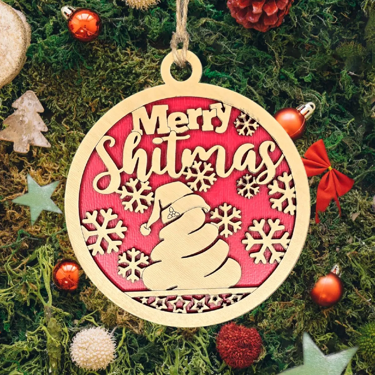 Naughty Merry Shitmas Christmas Ornament Funny Decoration
