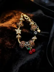 Women's Leopard Print Rhinestone Cherry Pendant Bracelet, Sexy Style Iron Chain Jewelry for All Seasons, Perfect Gift for Women, Charm Bracelets