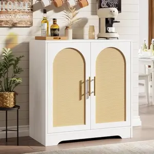 30 Inch Buffet Cabinet with Storage,Storage Cabinet with 2 Rattan doors,Accent Sideboard Buffet with Gold Handles for Hallway, Entry, Living Room