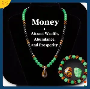 Money Attraction Necklace bracelet set With Green Aventurine & Tiger Eye  Pendant Healing Crystal Stone ，Anniversary, Vacation &Theme Parties Jewelry Charms Abundance Crystal bracelet，Long Chain，Sweater chain，Ideal Gift Jewelry for Men and Women