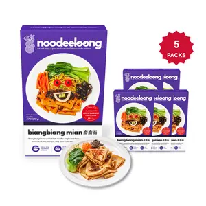 noodeeloong Authentic Shaanxi Spicy Chili Oil Biang Biang Noodles, Premium Asian Prepared Meal Kit with Real Vegetables, 18g Protein Wide Noodles, Vegan, Non-Fried, Ready in 9 Mins, 7.7 oz (Pack of 5)