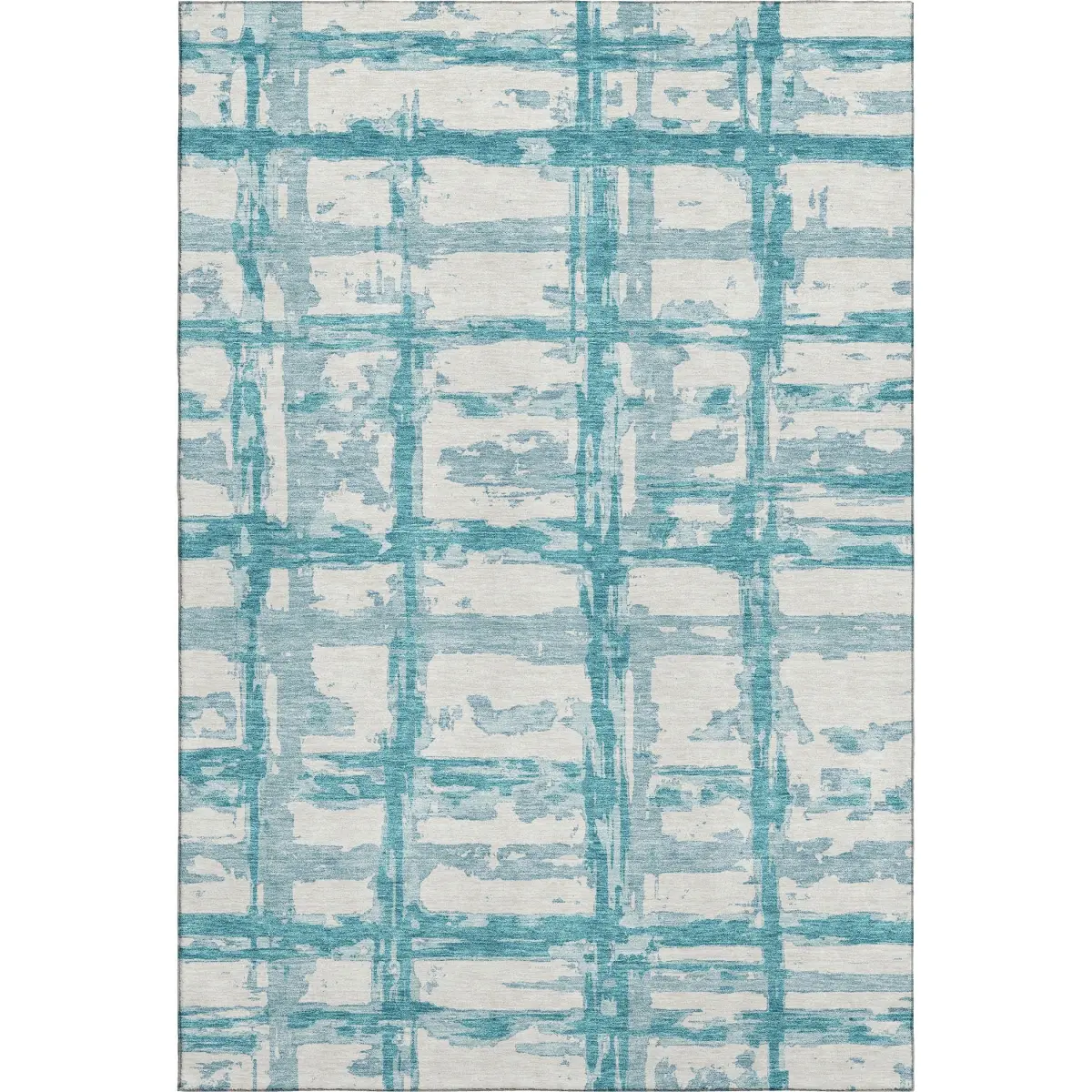 HomeRoots 662820 3x5 ft. Teal & Ivory Strip Area Rug, Transitional Machine-Washable Rectangle Rug with UV Protection, Machine-Washable Area Rugs, Strip Area Rugs
