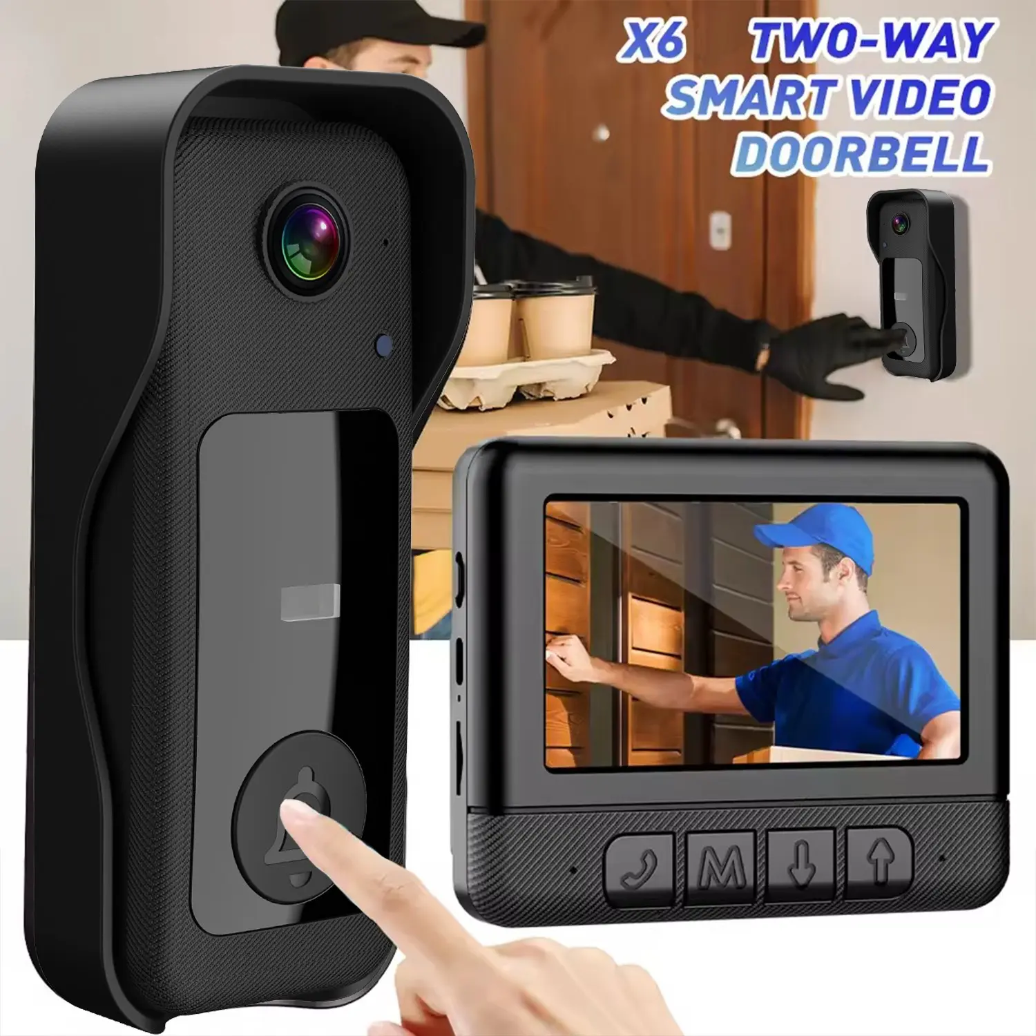 X6 Smart Video Doorbell, 4.3 Inch Color Screen, HD Video Intercom, Visual Intercom, Long Battery Life, No Internet Needed, Two-Way Audio, Home Use