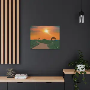 Original Digital Art Canvas Print - Outer Banks Dune with Rustic Gazebo and Sunrise