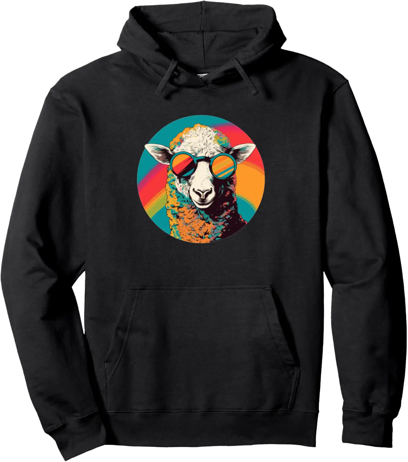Retro Rainbow Sheep With Sunglasses Cool Pullover Hoodie - Hufsakha Shop 29B0DJP4749S