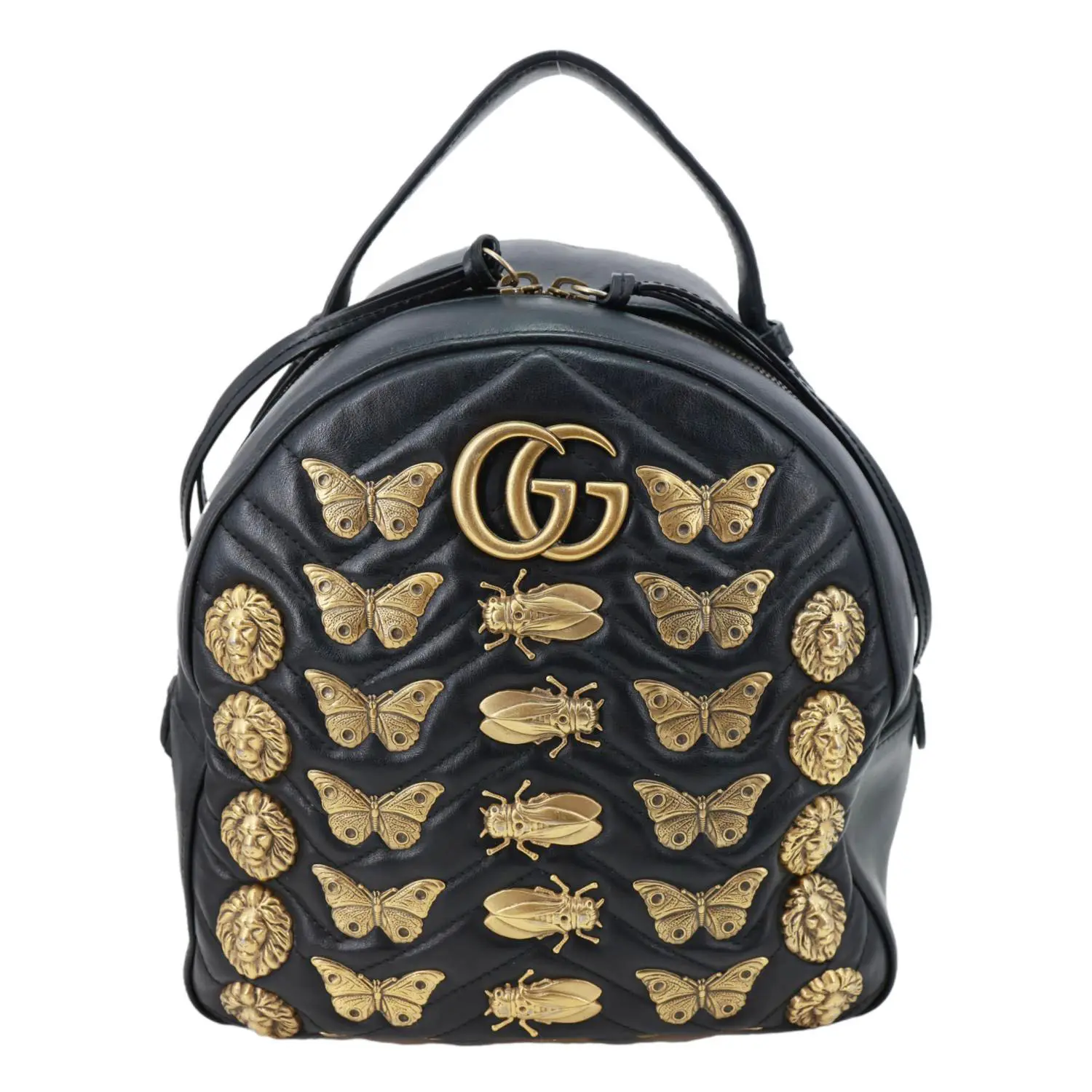 Pre-owned GUCCI Leather Backpacks GG Marmont Animal Studs Backpack Black 476671
