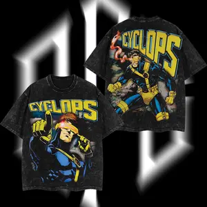 Superstyle Scott "Cyclops" Summers The Mutants X-Force MCU Comic Edition Double Printed Oversize Lightweight Acid Washed Tee Hoodie Sweater TV Series Graphic Design Top Cotton Streetwear Comic Superheroes T-Shirt Clothes Menswear Womenswear