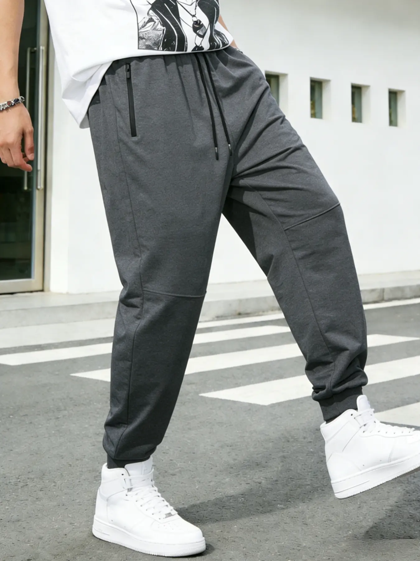 Men's Casual Jogger Pants, Elastic Waist Drawstring Ankle Cuff, Zipper Pockets, Knit Sportswear, Gym Running Sports Daily Wear, Sporty Breathable Comfy