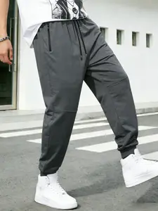 Men's Casual Jogger Pants, Elastic Waist Drawstring Ankle Cuff, Zipper Pockets, Knit Sportswear, Gym Running Sports Daily Wear, Sporty Breathable Comfy