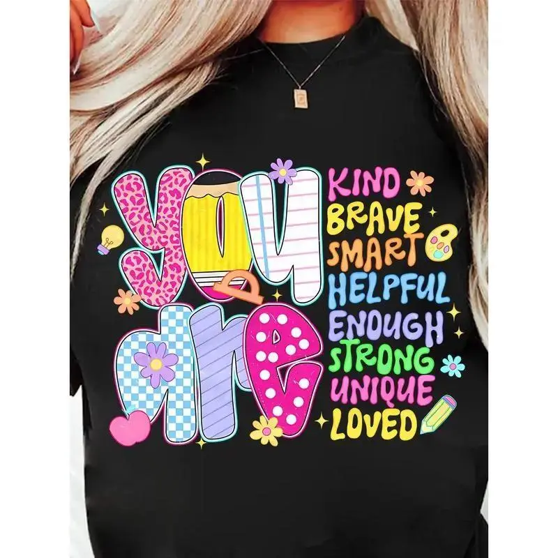 Women's Motivational Floral Print Tee, Inspirational Quote Crew Neck Top, Teacher Gift, Casual Spring Summer Wear