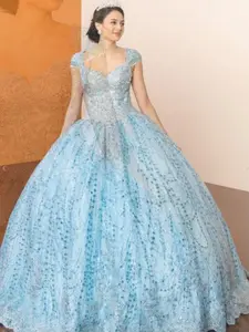 (LIVE 33) Quinceanera Ball Gown with Sequin Lace and Light Tulle Skirt - Elegant and Luxurious Design for Formal Events - Party