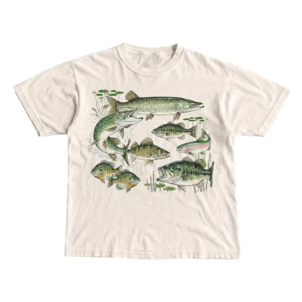 90s Fish T-Shirt Vintage Nostalgia Fishing Shirt - Bass Trout Tee Fishermen Shirts Animal Gift Cute Nature Lover Tee Y2k, Unisex Menswear & Womenswear - Streetwear Tops - Casual Cotton Crewneck ShortsleeveTshirt