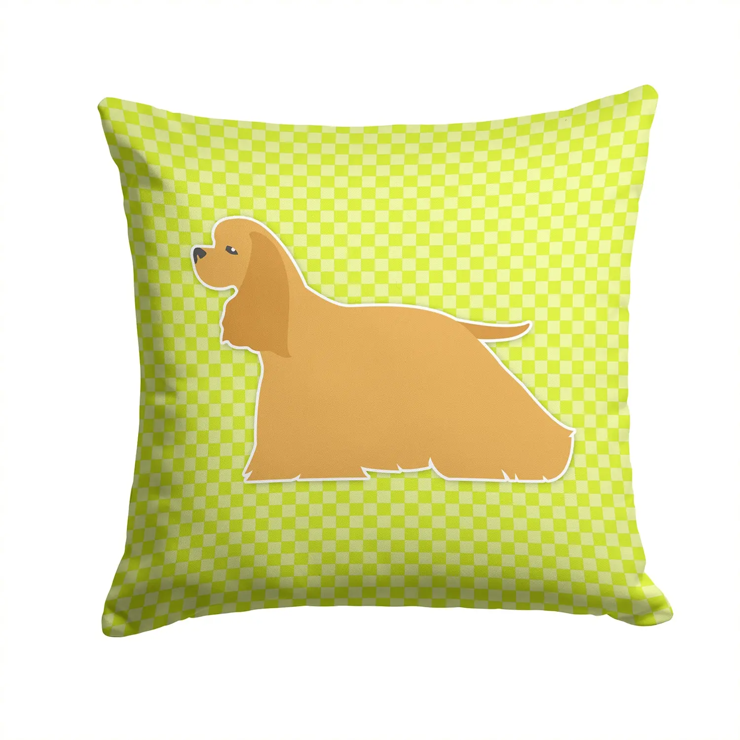 Handcrafted Fade-Resistant Geometric Checkerboard Green Cocker Spaniel Decorative Throw Pillow, 14x14in Polyester Cushion with Insert - Indoor-Outdoor Accent for Sofa, Patio/Porch, Living Room