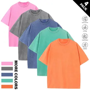 Men’s 4-Pack Washed Vintage Oversized Short-Sleeve T-Shirts, 230 gsm Heavyweight Pure Cotton Tops, Drop-Shoulder Loose Fit Menswear Streetwear, Multi-Color for Everyday Casual Wear,summervibes