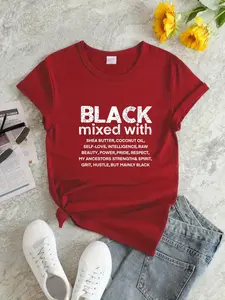 Women's Letter Print Round Neck Tee, Summer Clothes Women, Casual Short Sleeve Crew Neck T-Shirt for Summer, Fashion Women's Top for Daily Wear