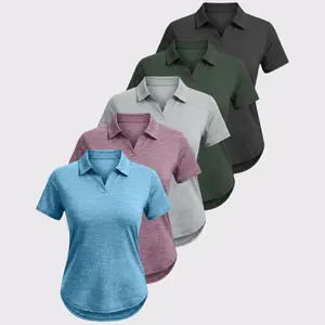 5 Packs Women's V-Neck Polo Shirts Short Sleeve Sun Protection Quick Dry Golf Polos Collared Shirt